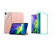 TriFold Smart Case - kryt so stojančekom pre iPad Pro 11 2018/2020/2021 - ružový + Ochranné tvrdené sklo s inštalačným rámikom     