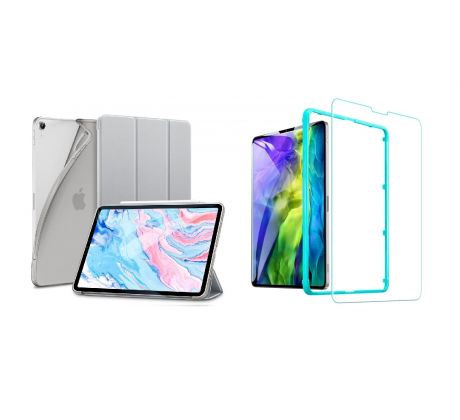 TriFold Smart Case - kryt so stojančekom pre iPad Air 4/iPad Air 5  - šedý + Ochranné tvrdené sklo s inštalačným rámikom     