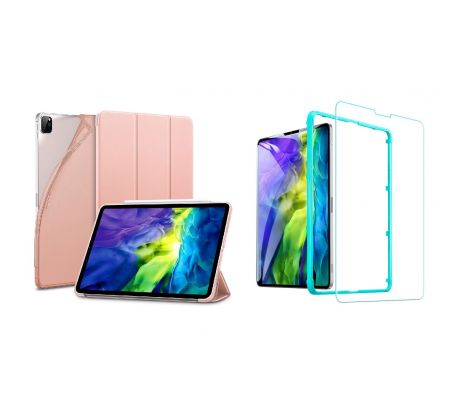 TriFold Smart Case - kryt so stojančekom pre iPad Air 4/iPad Air 5 - ružový + Ochranné tvrdené sklo s inštalačným rámikom      
