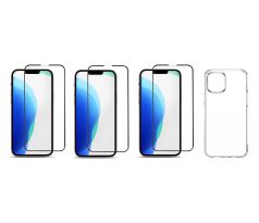 4PACK - 3x 3D ochranné tvrdené sklo na celý displej + priesvitný kryt - iPhone 13 Pro Max