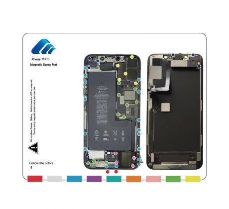 Magnetický organizér skrutiek so schémou (iPhone 11 Pro)
