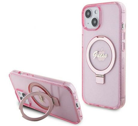 Original   GUESS GUHMP15SHRSGSP  iPhone 15 (Compatible with Magsafe / Glitter Script Logo / Ring stand / ružový)