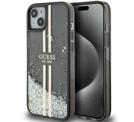 Original   GUESS GUHCP15SLFCSEGK  iPhone 15 (Liquid Glitter Gold Stripes / cierny)