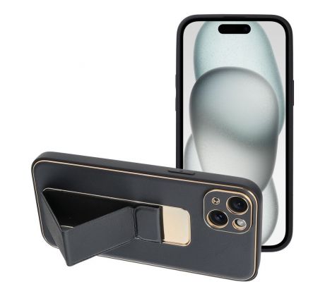 LEATHER Case Kickstand  iPhone 15 Plus  cierny