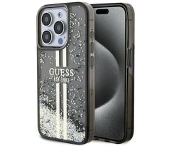 Original   GUESS GUHCP15LLFCSEGK  iPhone 15 Pro (Liquid Glitter Gold Stripes / cierny)