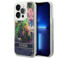 GUESS   iPhone 14 Pro GUHCP14LLFLSB (Flower Liquid Glitter) modrý