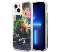 GUESS   iPhone 13 / 14 / 15 GUHCP14SLFLSB (Flower Liquid Glitter) modrý