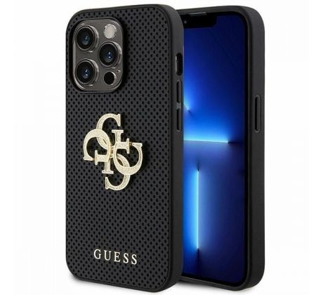 GUESS   iPhone 15 Pro GUHCP15LPSP4LGK (Kožený kryt Perated 4G Glitter Logo) cierny