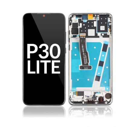 LCD displej + dotyková plocha pre Huawei P30 Lite, s rámom - biely, 48MPX verzia (MAR-LX1A, MAR-L21A)