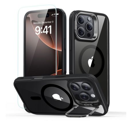 2PACK SET KRYT + OCHRANNÉ SKLO ESR CLASSIC HYBRID KICKSTAND HALOLOCK MAGSAFE & TEMPERED GLASS iPhone 16 Pro CLEAR/BLACK