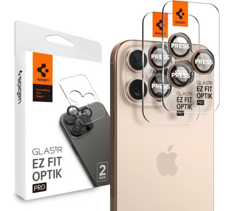 2PACK SET OCHRANNÝCH SKIEL NA KAMERU SPIGEN OPTIK PRO GLAS.TR ”EZ FIT” CAMERA PROTECTOR 2-PACK iPhone 16 Pro / Pro Max DESERT TITANIUM