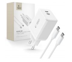 SIEŤOVÁ NABÍJAČKA S KÁBLOM TECH-PROTECT NC45W-GAN 2-PORT NETWORK CHARGER PD45W + TYPE-C CABLE WHITE